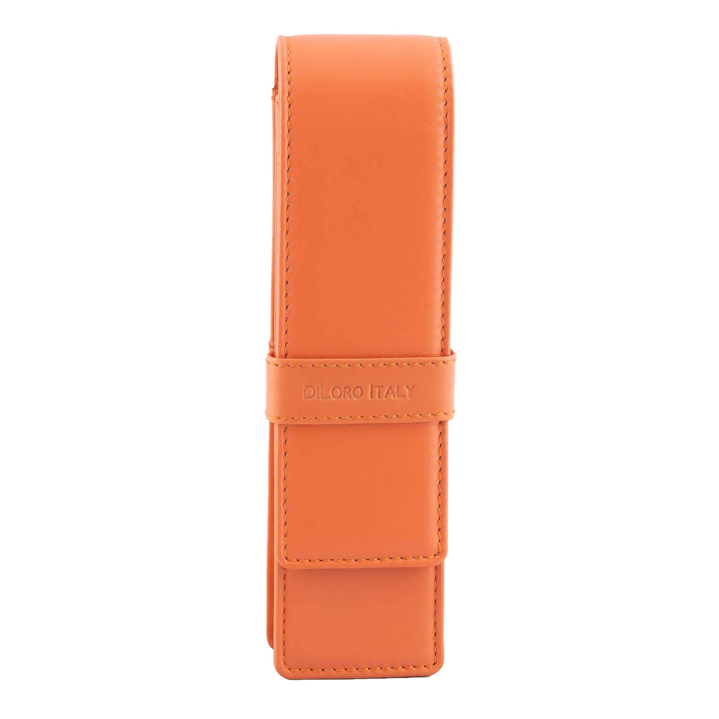 DiLoro Leather Double Pen Case Pencil Pouch Holder for Two Fountain Ballpoint Rollerball Pens and Pencils (Orange) โ image 1