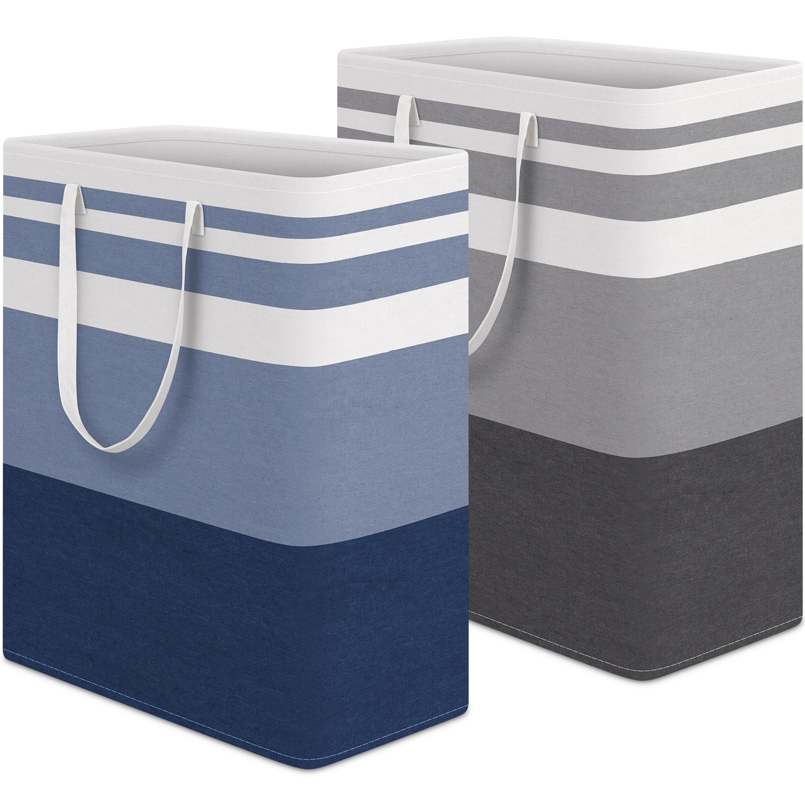 HomeHacks 2 Pack Large Laundry Baskets, Waterproof, Freestanding Laundry Hampers, Collapsible Clothes Hamper with Reinforced Handles in Laundry, College Dorm, Bathroom, Bedroom (Grey+Blue, 125Lx2)