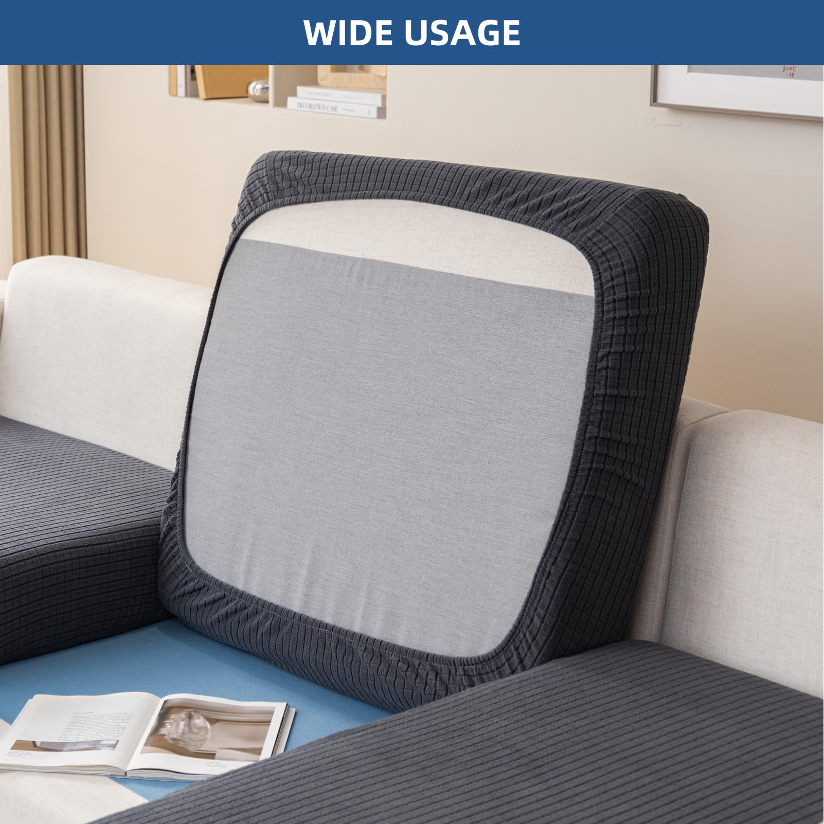 Eismodra Sofabezug L Form,Sofa Überzug 3 Sitzer,Stretch Sitzkissenbezug,Couch Überwurfdecke Sofaschoner Sofaüberwurf,Elastischer Bezug Cover für L-Form,Dunkelgrau,Chaiselongue(1 Stück)
