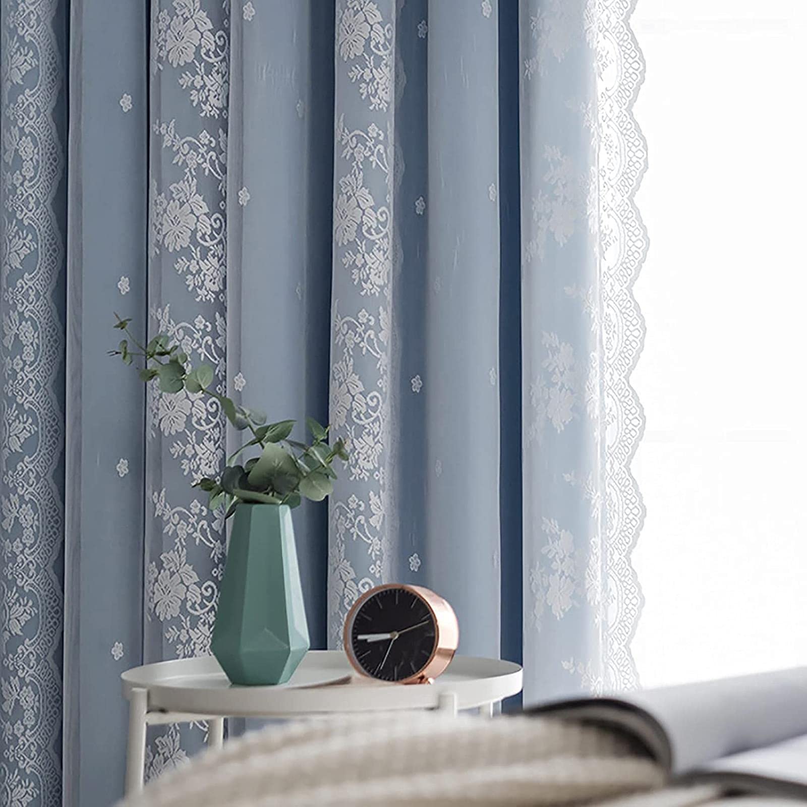 Amazon｜レース二重層ブラックアウトカーテン、グロメットトップ付き