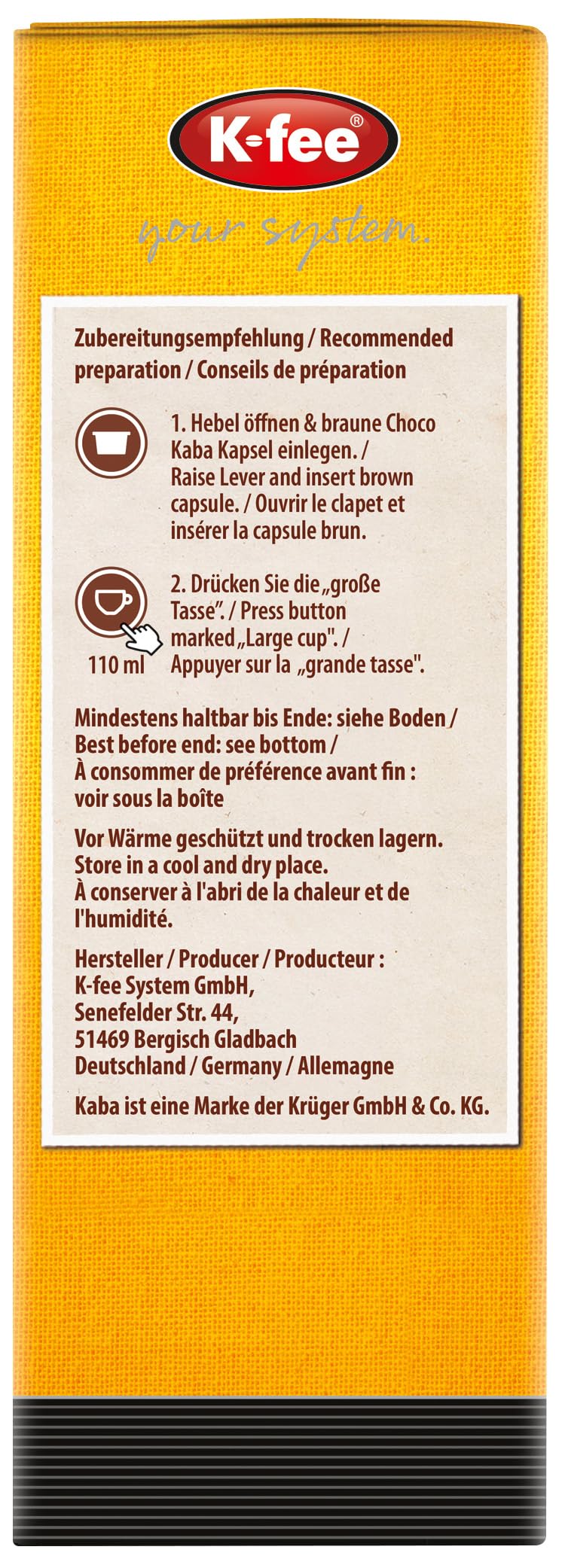 Kaba Choco Kapseln, kompatibel mit K-fee & ALDI EXPRESSI*, das Original Kaba Kakaopulver für Kapselmaschinen, leckere Trinkschokolade, 96 Kapseln