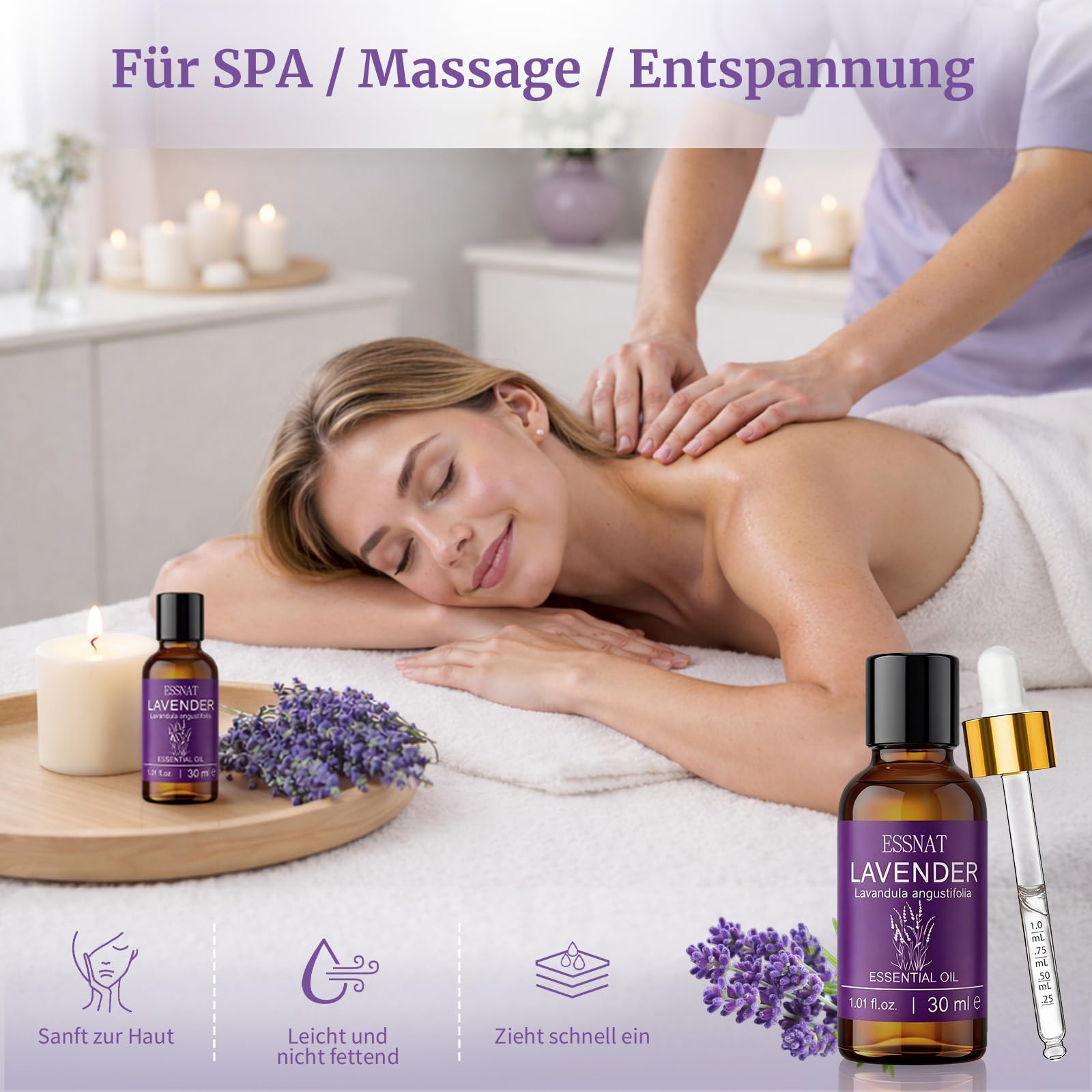 Olio Essenziale Lavanda 30 ml – olio essenziale di lavanda 100% naturale, da Lavandula angustifolia, ideale per aromaterapia, diffusore di oli essenziali, massaggi e progetti fai da te