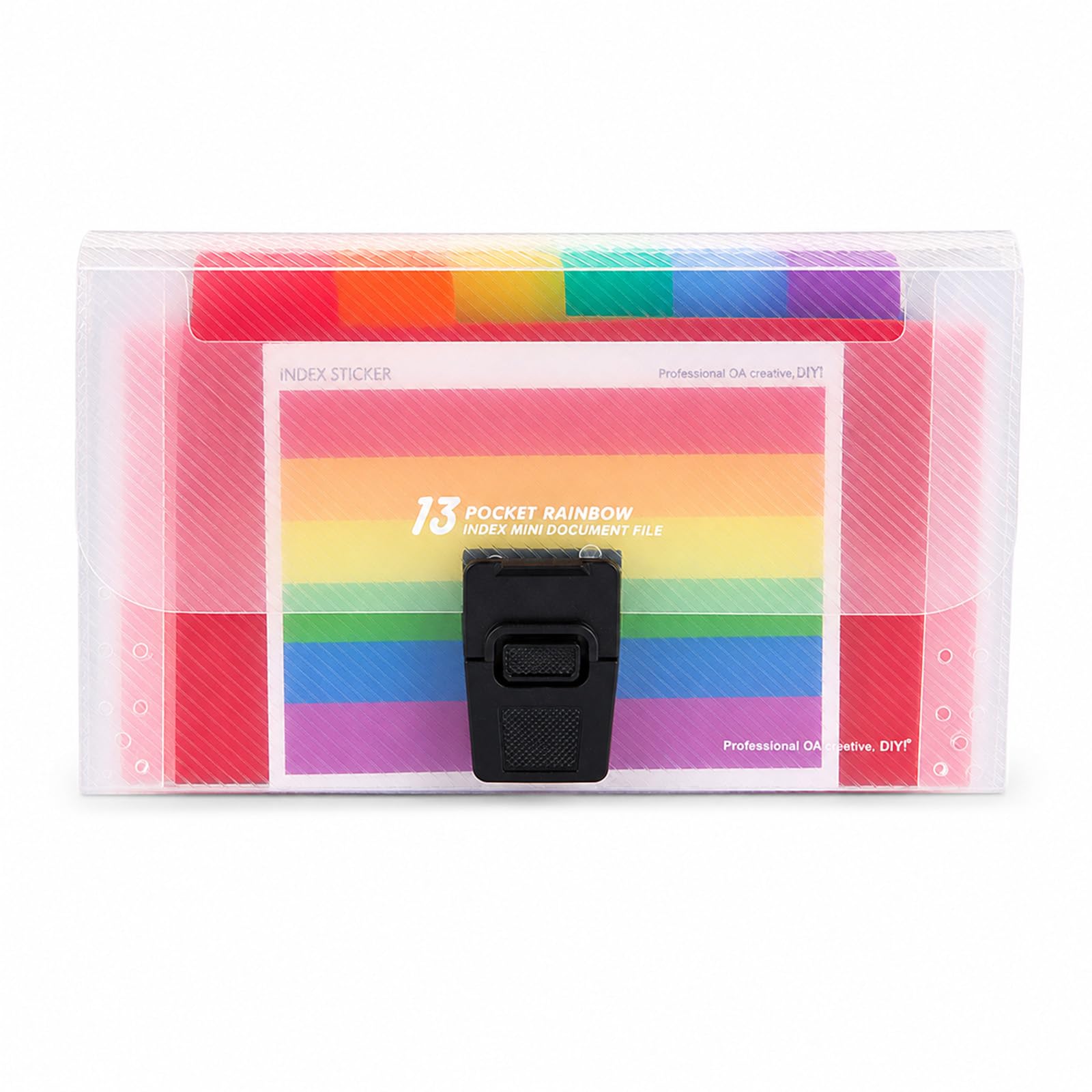Secure Buckle A6 Flashcard Organiser 13 Pockets Expanding File Folder No Loose Cards Portable Receipt Holder Mini Document Wallet Revision Card Case Index Tabs for Office Bills 1 Pack