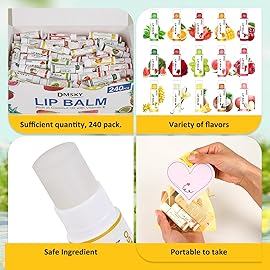 DMSKY 240 Pack Lip Balm, Natural Lip Balm Bulk with Vitamin E and Coconut Oil, Moisturizing Lip Balms for Chapped Lips, Bulk Lip Balms for Women-15 Flavors