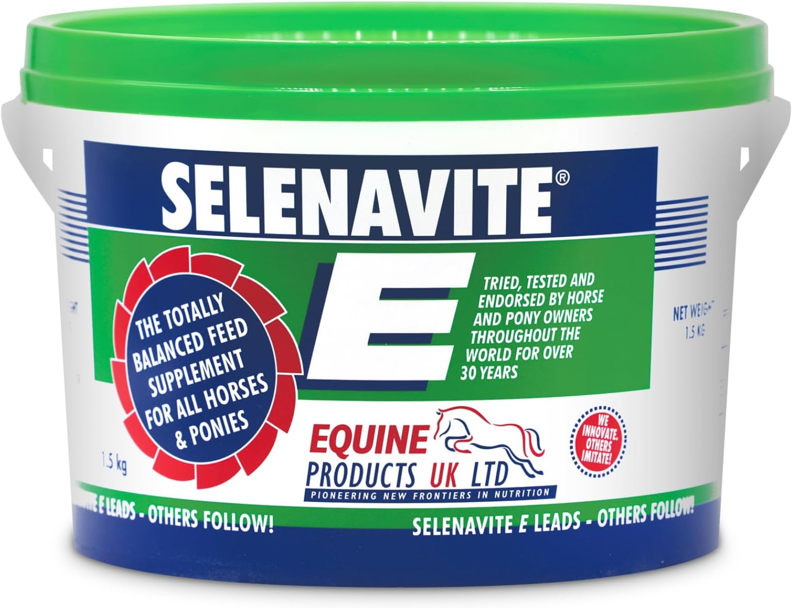 Equine Products Selenavite E: The ultimate feed balancer. High concentration vitamin & trace element supplement high in vitamin E. 1.5kg