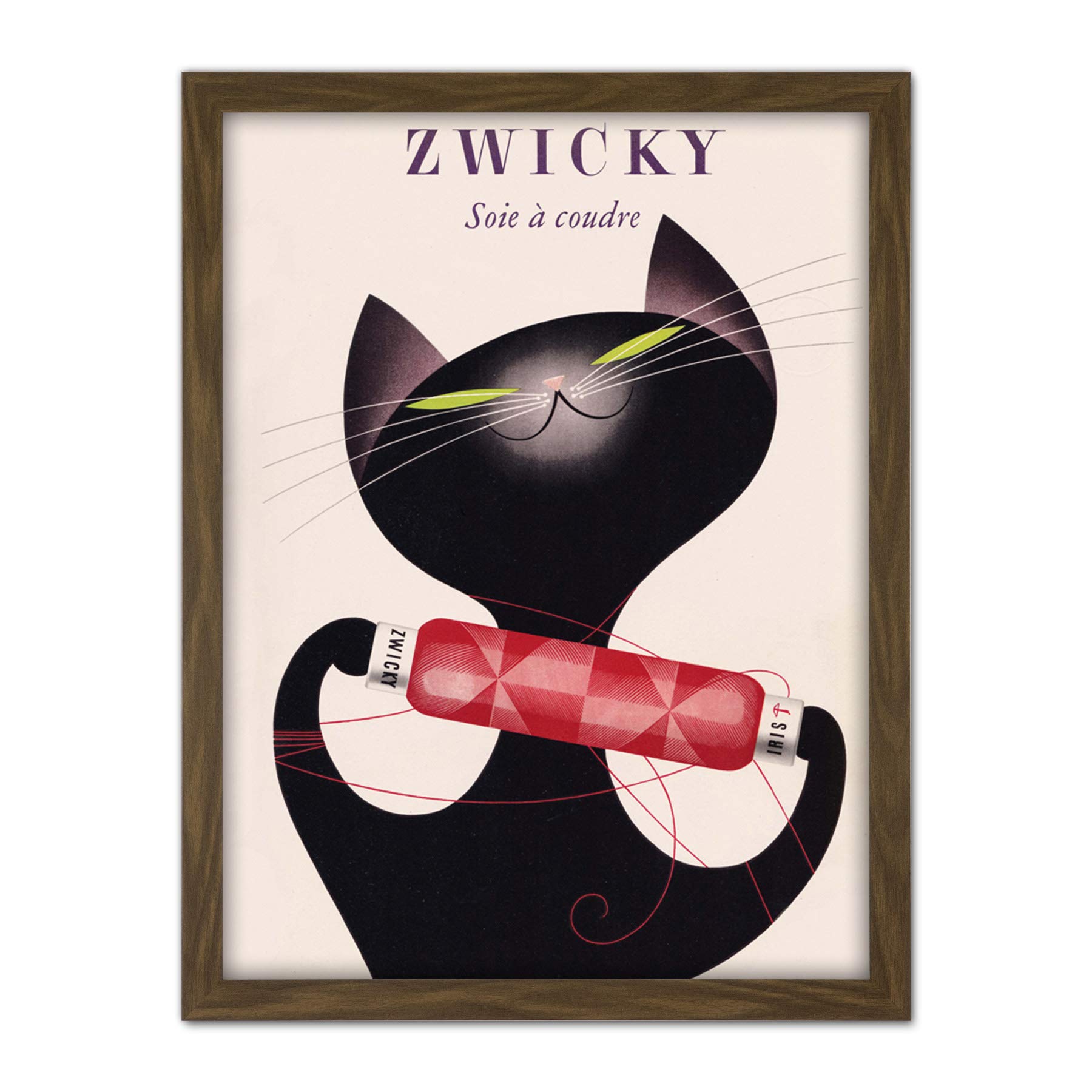 Wee Blue Coo Zwicky Cotton Switzerland Black Cat Artwork Framed Wall Art Print 18X24 Inch
