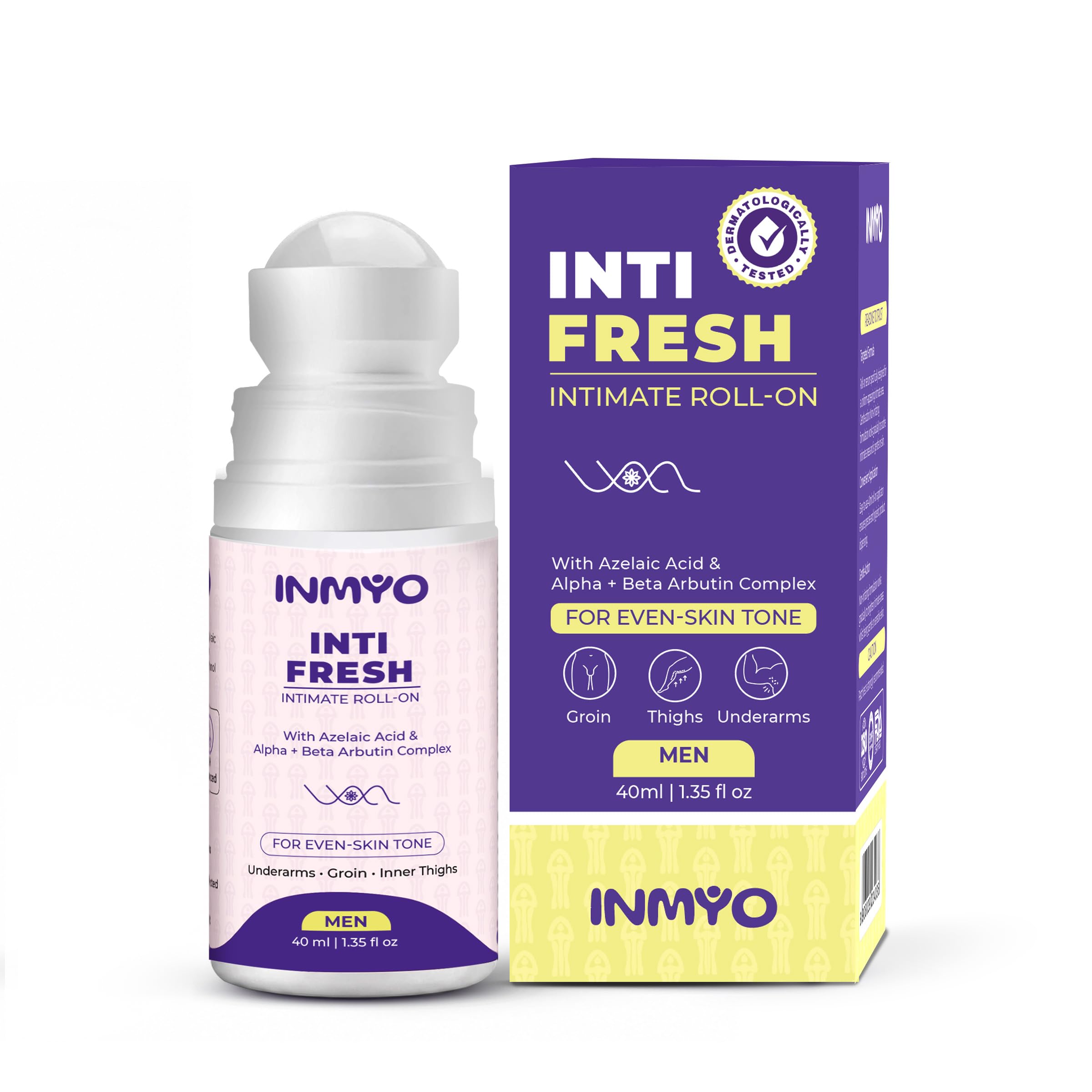 INMYO Inti Fresh Intimate Brightening Roll-On for Men | Intimate Brightening Serum with Azelaic Acid, Alpha & Beta Arbutin | Helps Reduce Dark Underarms, Groin & Inner Thighs | Hydrating & Odor control Roll-On | for Even-Looking Skin Tone | 40ml-image-9