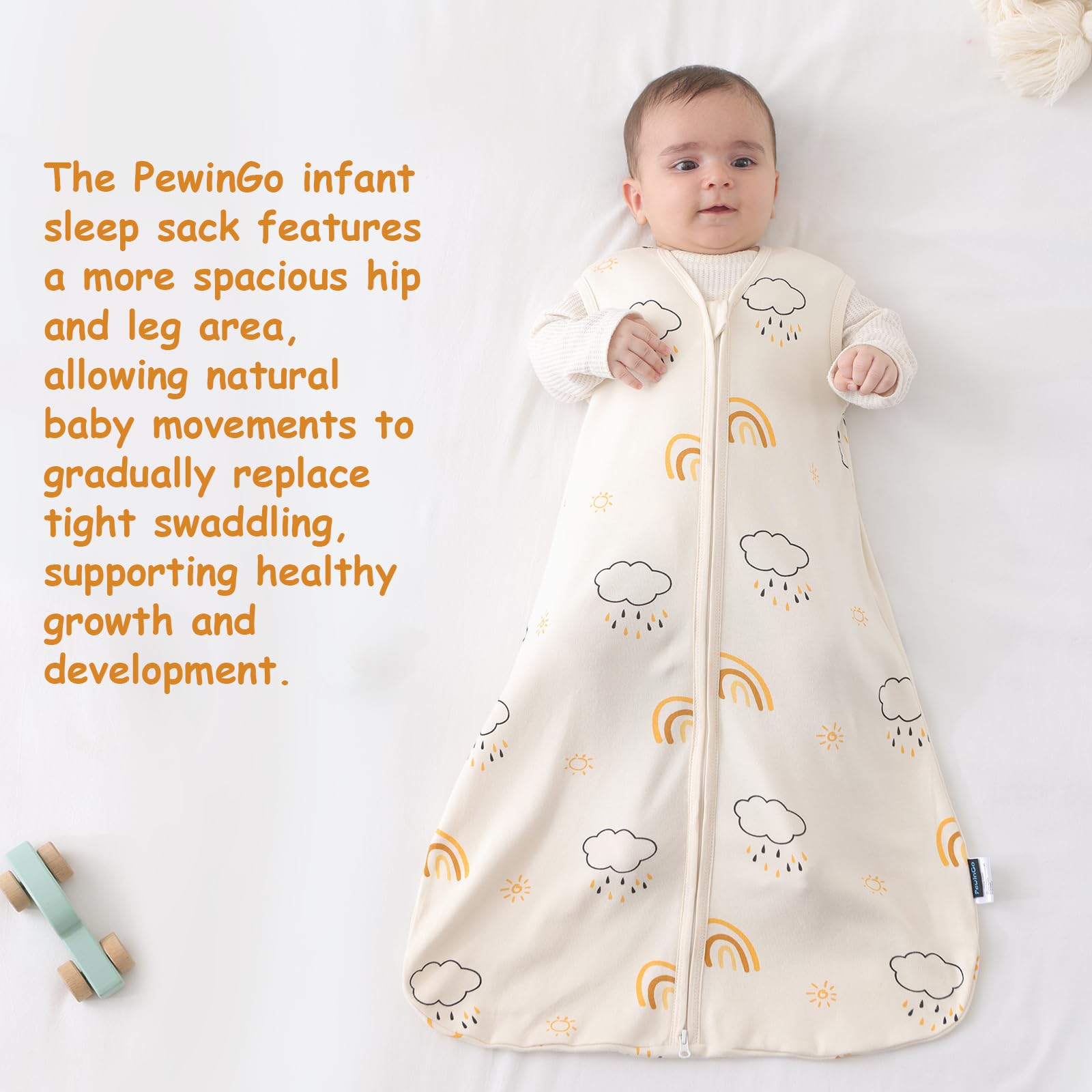 PewinGo Sacco Nanna Neonato 0.5 TOG 0-6 Mesi | 2 Pezzi in Cotone 100% | Coperta Indossabile con Doppia Cerniera | Morbido, Traspirante & Lavabile in Lavatrice