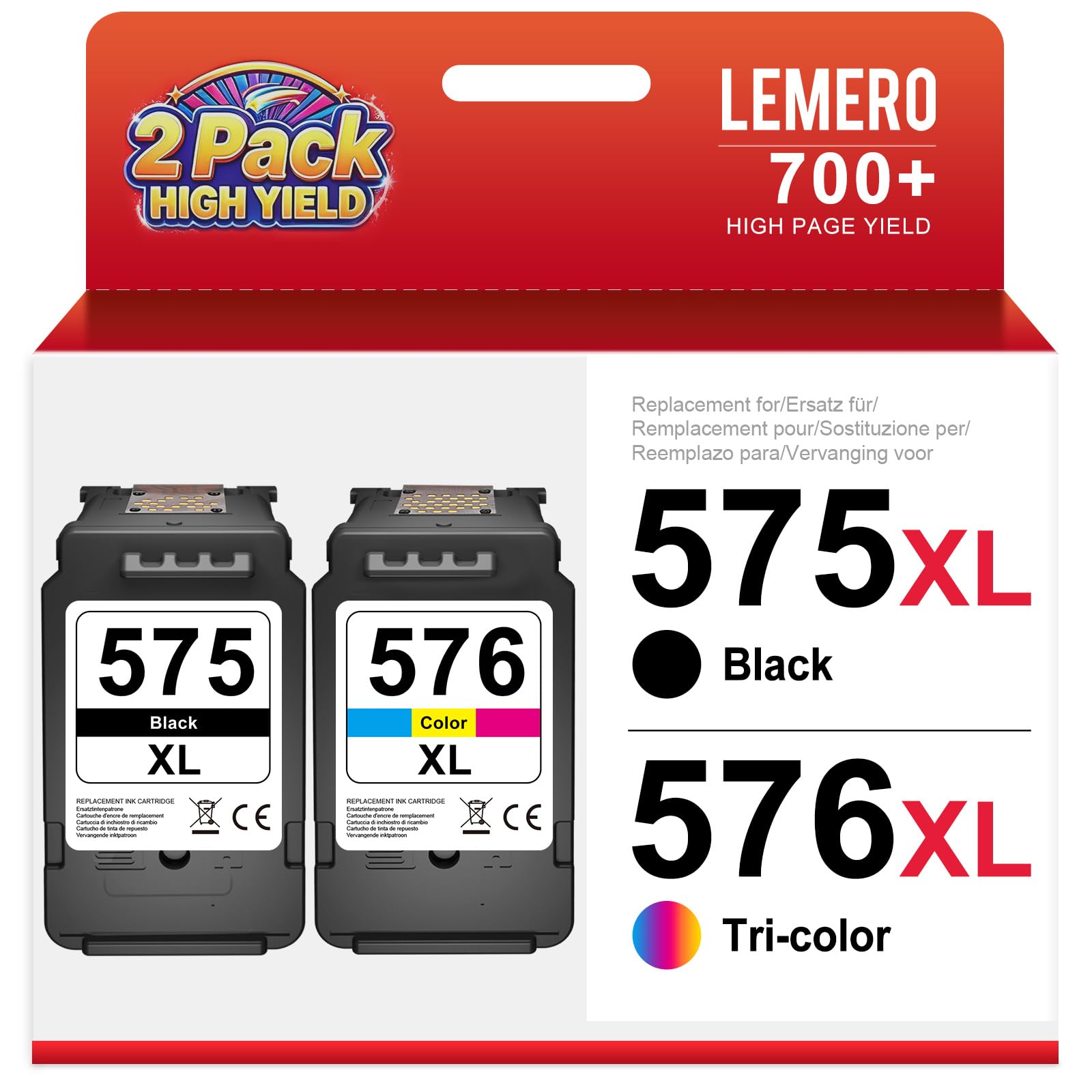 Lemero 540XL 541XL Patronen Kompatibel für Canon Druckerpatronen 540 541 XL Multipack PG-540 CL-541 für Canon Pixma TS5150 TS5151 MG3650S MG3650 MG3150 MG3250 MG3550 MG3600 (Schwarz/Farbe,2-Pack)