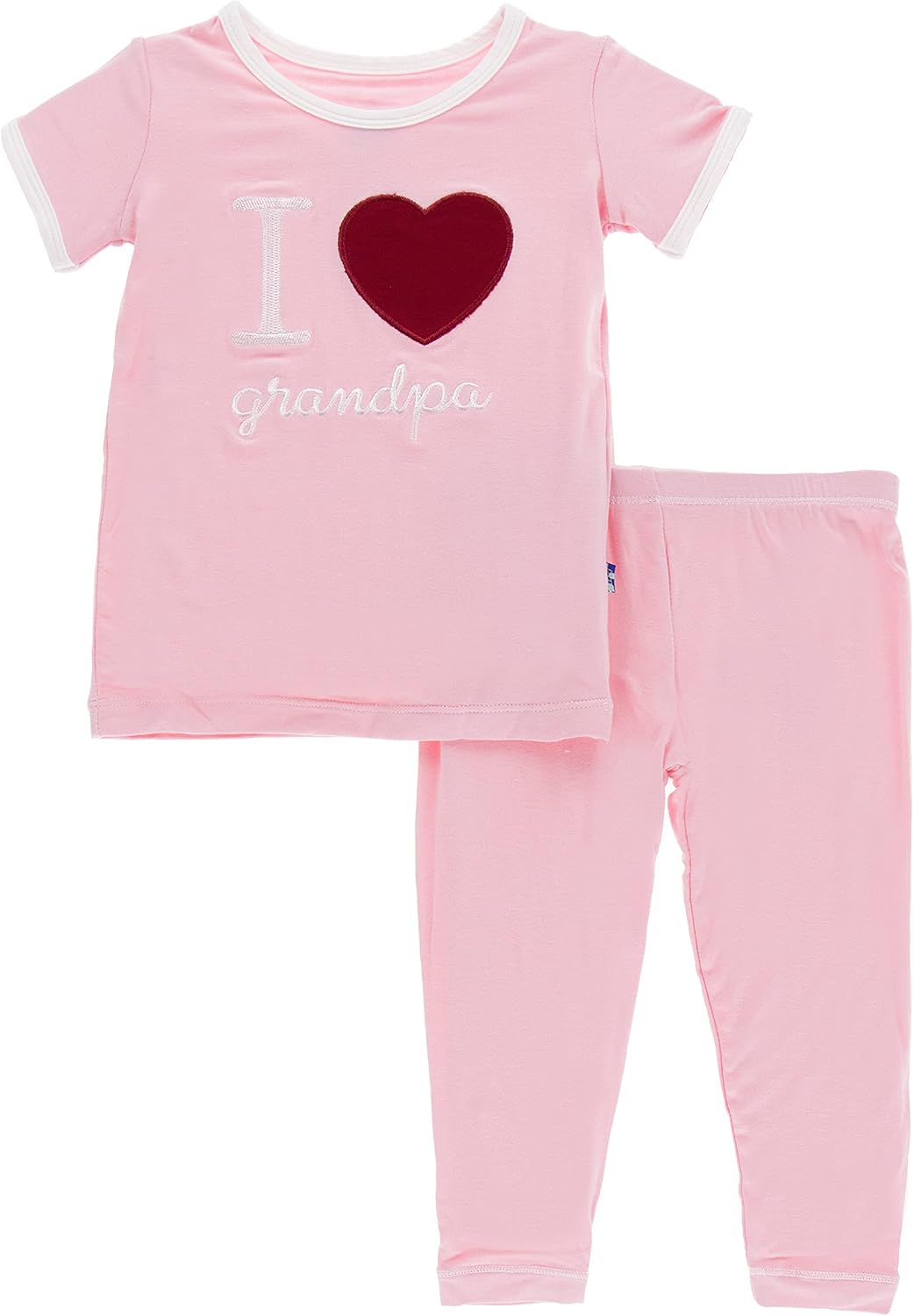 KicKee Two-Piece Applique Pajama Set with Short Sleeves, I Love Pajamas