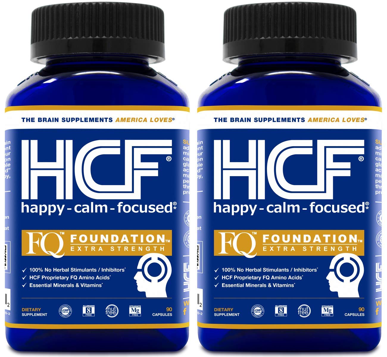 HCF Happy, Calm & Focused - Brain Focus, Attention, Concentration & Mood Supplement (90 count) - FQ 