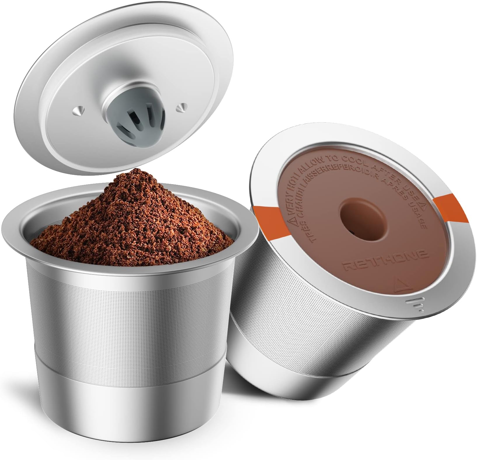 RETHONE Reusable K Cups Coffee Filter, Stainless Steel K Cup Reusable Coffee Pods Filters for Keurig 1.0 & 2.0 Coffee Makers BPA-Free Refillable Coffee Filters (2 Packs)