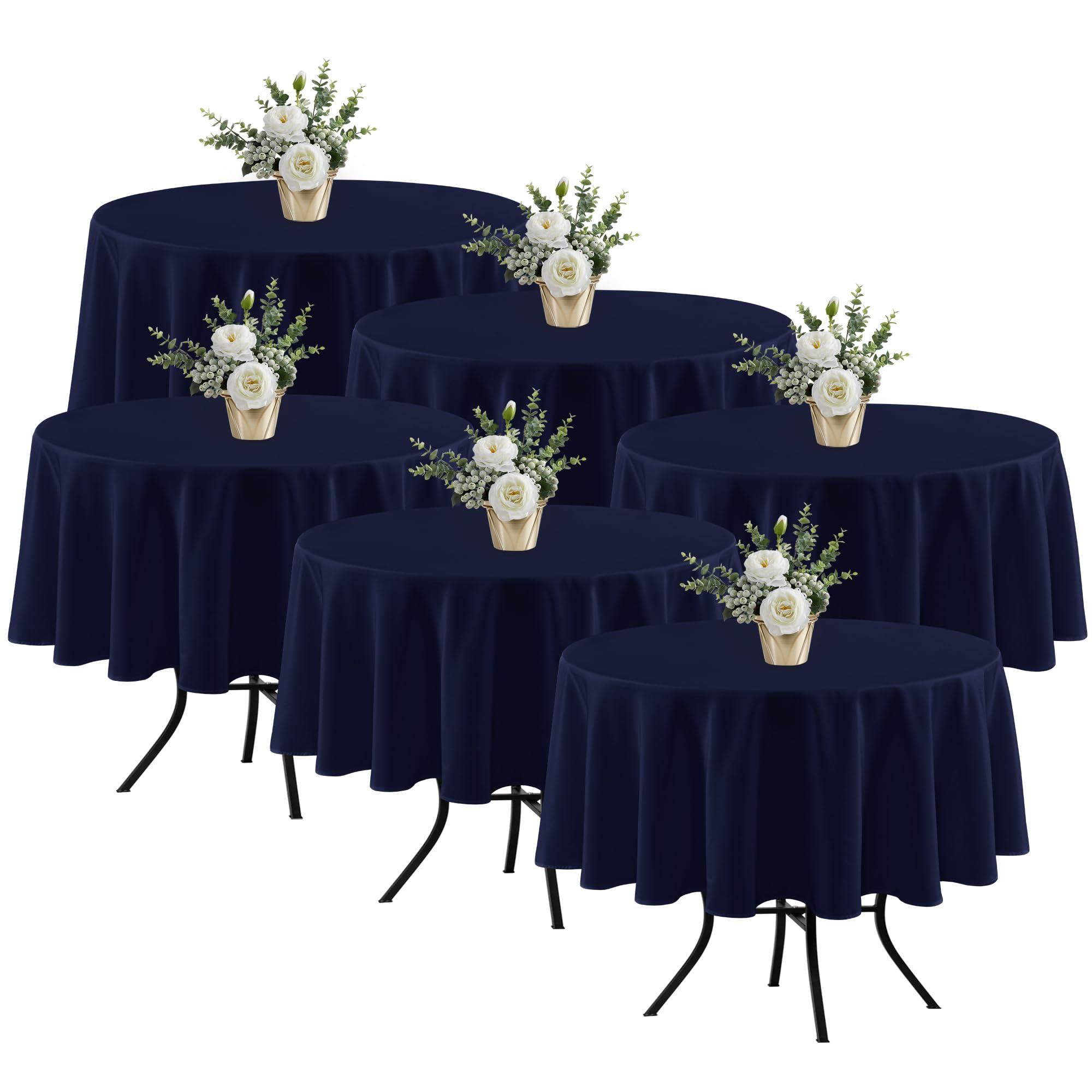 Photo 1 of Fitable 6 Pack Navy Round Table Clothes - 70 Inches in Diameter - Stain Resistant and Washable Tablecloths, Polyester Fabric Table Covers for Wedding, Party, Banquet, Gathering 70 In Round, 6 Pack Navy