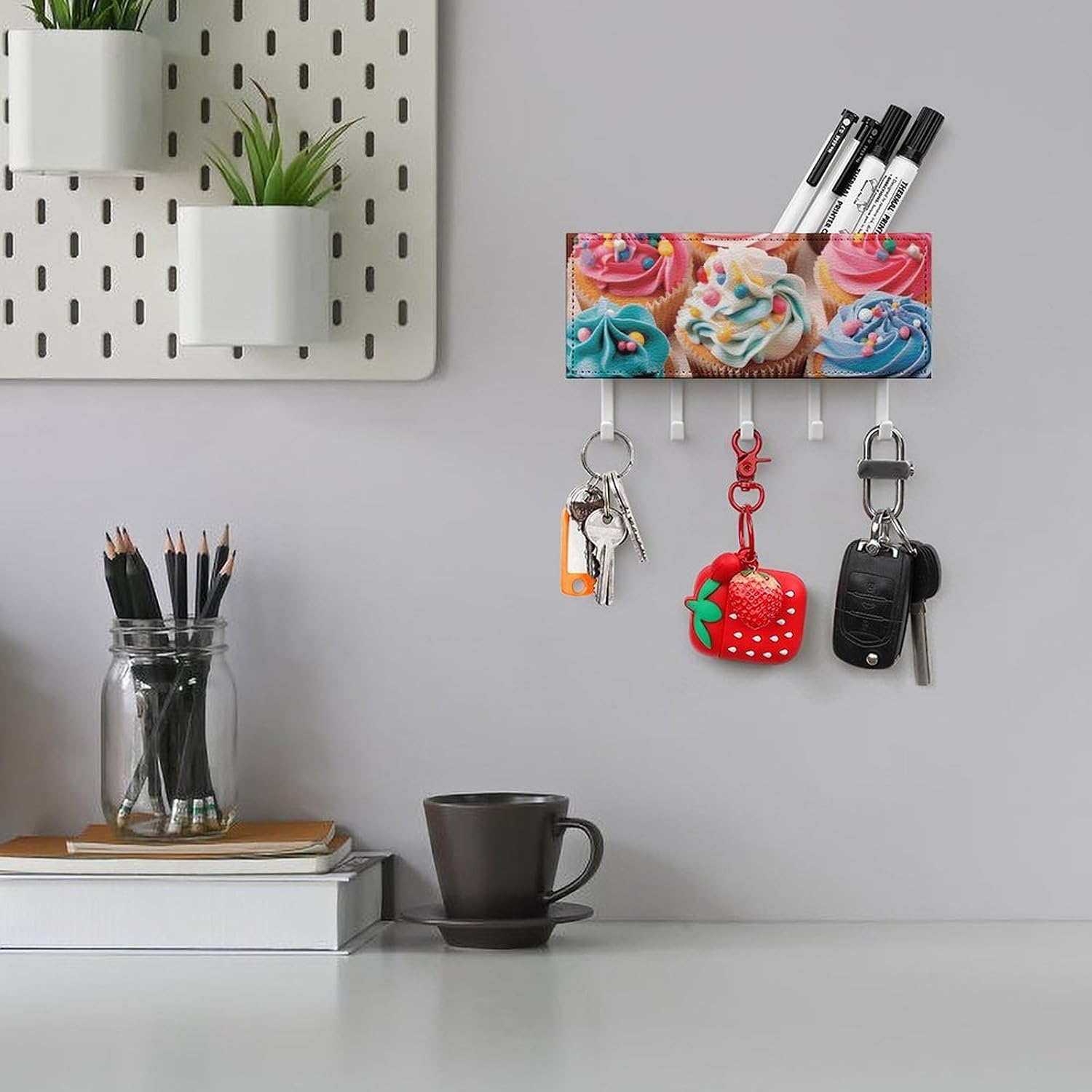 Birthday Cupcakes Key Holder Wall Mounted, Adhesive Key Rack image 5
