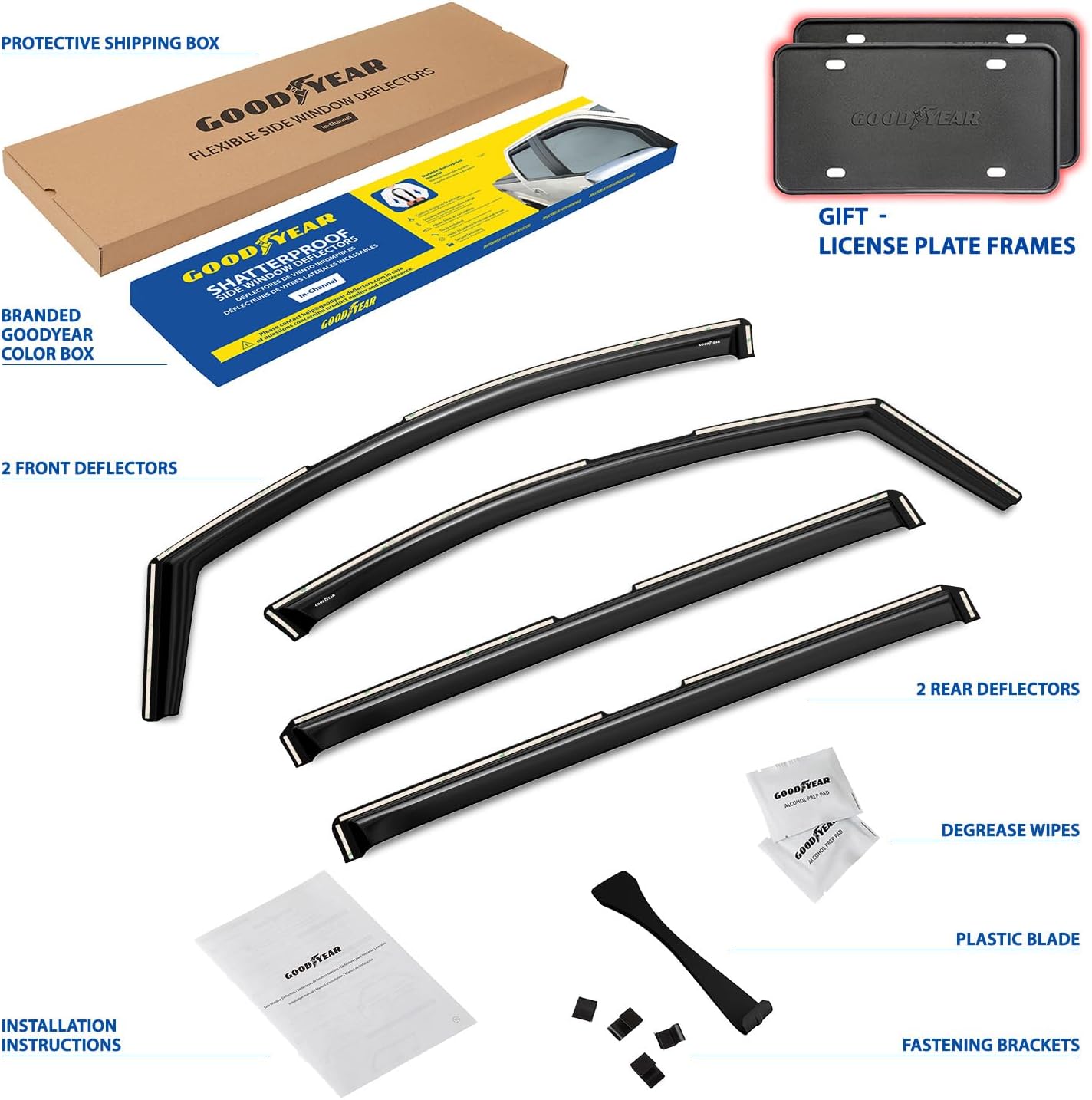 Goodyear Shatterproof in-Channel Window Deflectors for Chrysler Pacifica 2017-2026, Rain Guards, Window Visors for Cars, Vent Deflector, Car Accessories, 4 pcs - GY007974