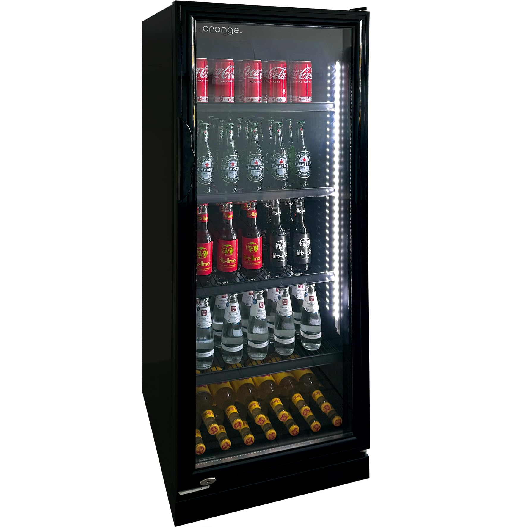 Profi-Getränkekühlschrank Black Edition 230L Umluftkühlung Glastür Vertikale LED 53cm Breite Gewerbekühlschrank Abschließbar