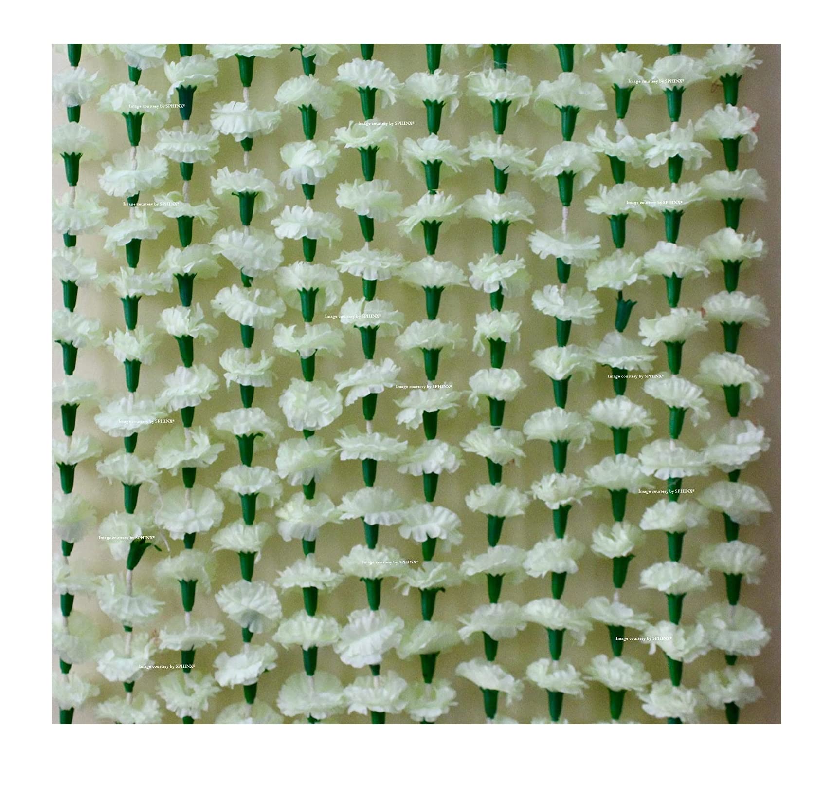 SPHINX Re-usable Traditional Artificial marigold flowers fabric garlands for Festive Pooja Wedding Housewarming Diwali Decorations (Approx 5.5 ft) - (Off-white/Greenish (36FG), 24 Pieces)