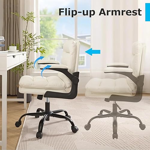 Miniatura 5 de VECELO Silla giratoria ergonómica de escritorio de oficina con reposabrazos abatible y altura ajustable, soporte lumbar y cojín grueso de piel