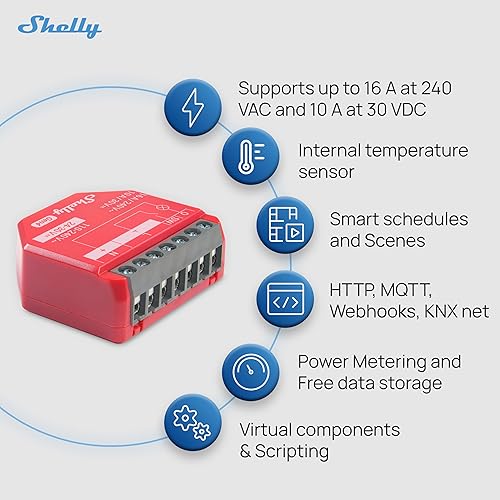 Miniatura 5 de Shelly 1PM Gen4  Interruptor de relé inteligente Wi-Fi, Zigbee, Matter con medición de potencia, 1 canal 16A  Automatización del hogar  Alexa,