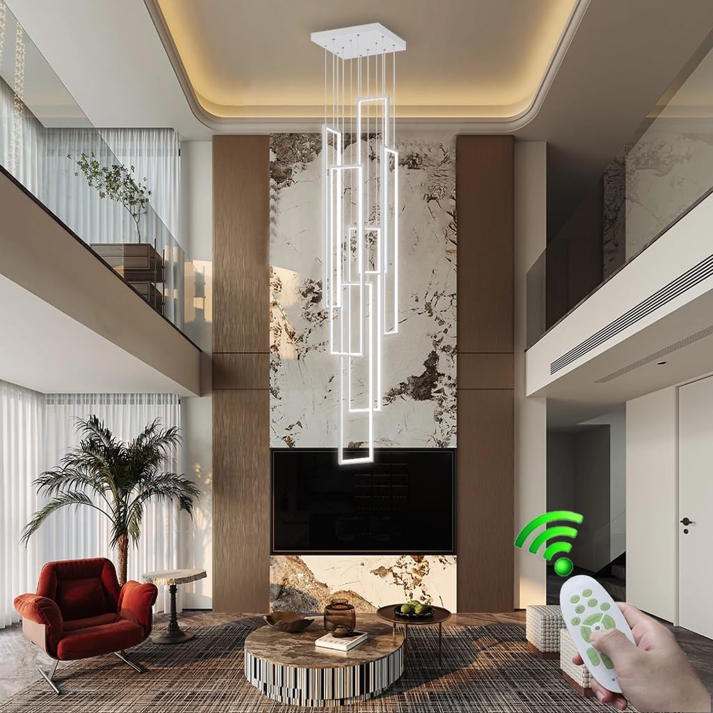 VTAMng LED Chandelier Large Staircase Lighting Modern Aluminum Large Pendant Light with Remote Control Restaurant Decorative Ceiling Light Suitable for High Ceiling Living Room Hotel Villa Hanging Lam