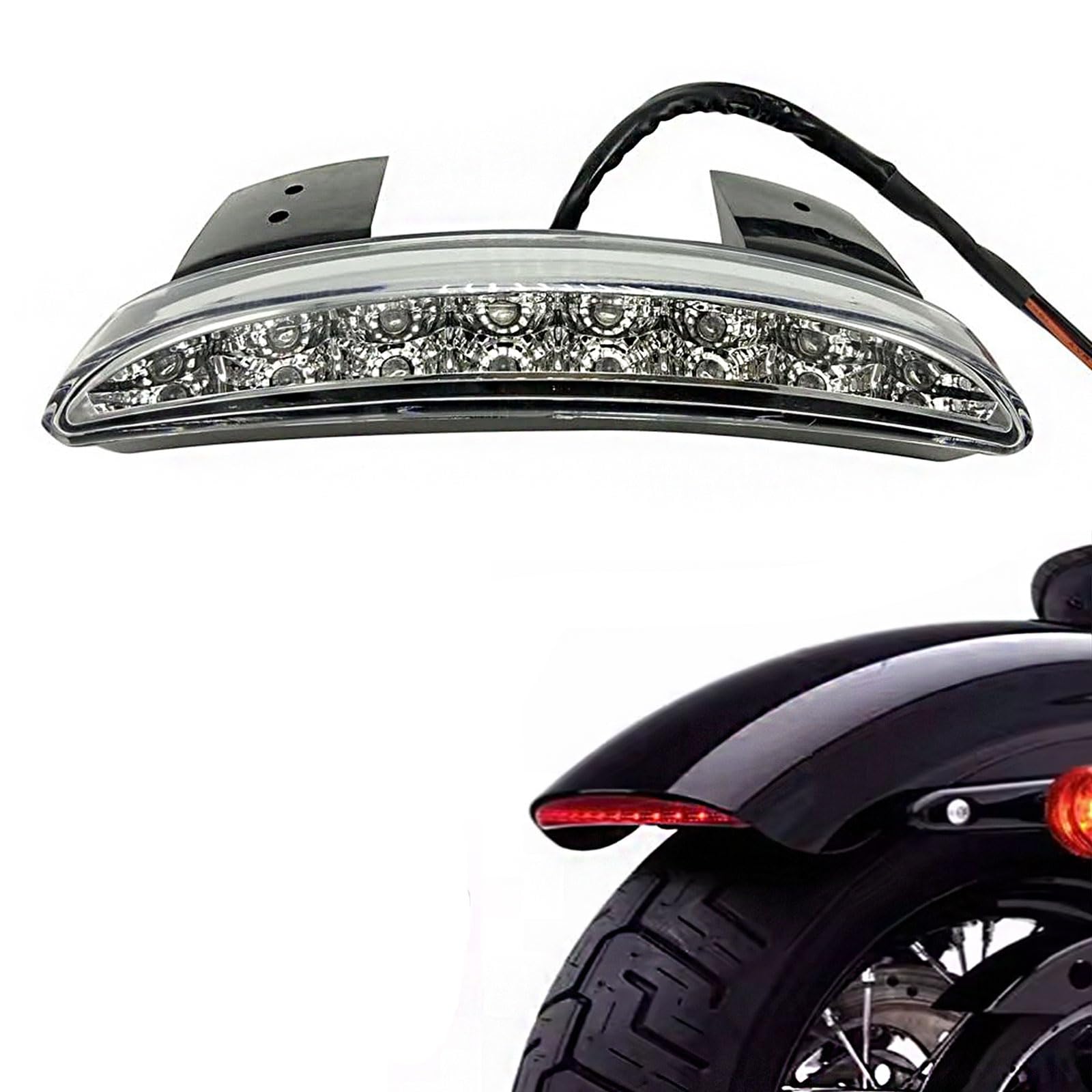 ANKIA Motorcycle Chopped Rear Fender Edge LED Brake License Plate Tail Light Stop Running Light Turn Signal Lamp for Harley Sportster XL883N 1200N XL1200V XL1200X (Clear)