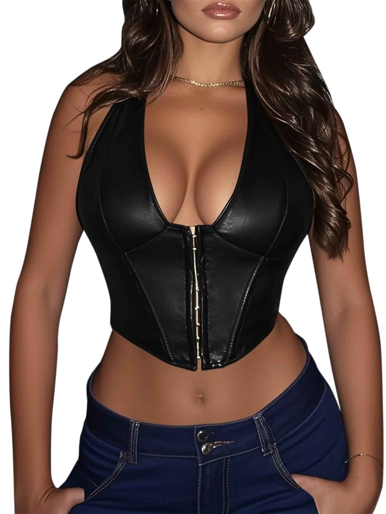 Avanova Women Leather Halter Corset Bustier Tops Sexy Going Out Crop Tank Tops