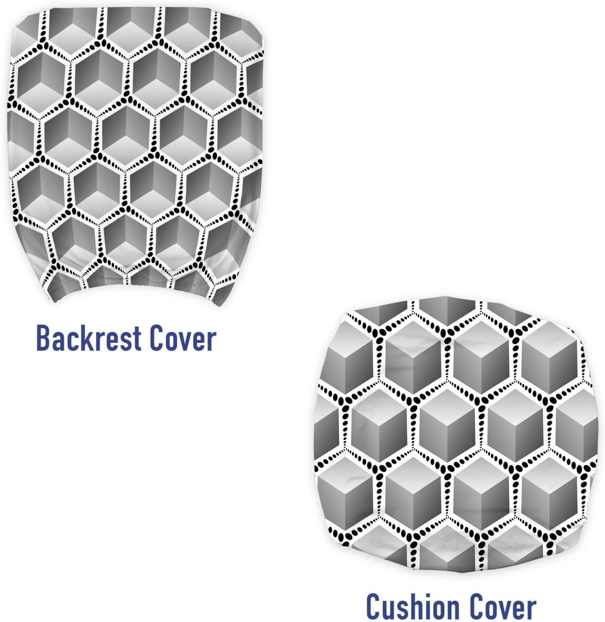 Lunarable Grey Abstract Office Chair Slipcover, Geometrical Cubes Pattern with 3D Effect Surrounded with Black Dots, Protective Stretch Decorative Fabric Cover, Grey Black and White