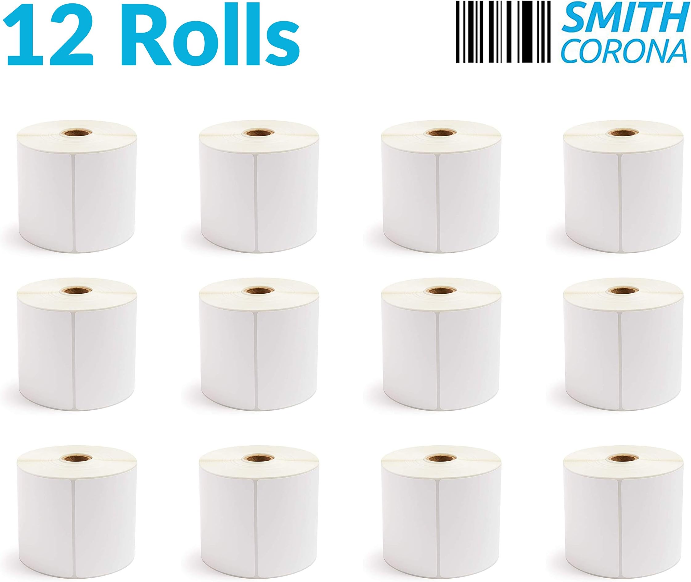 Smith Corona4'' x 6'' Direct Thermal Labels, 475 Labels Per Roll, 12 Rolls, Made in The USA, 5700 Labels Total, for 1" Core Printers (12 Rolls) - Zebra Compatible