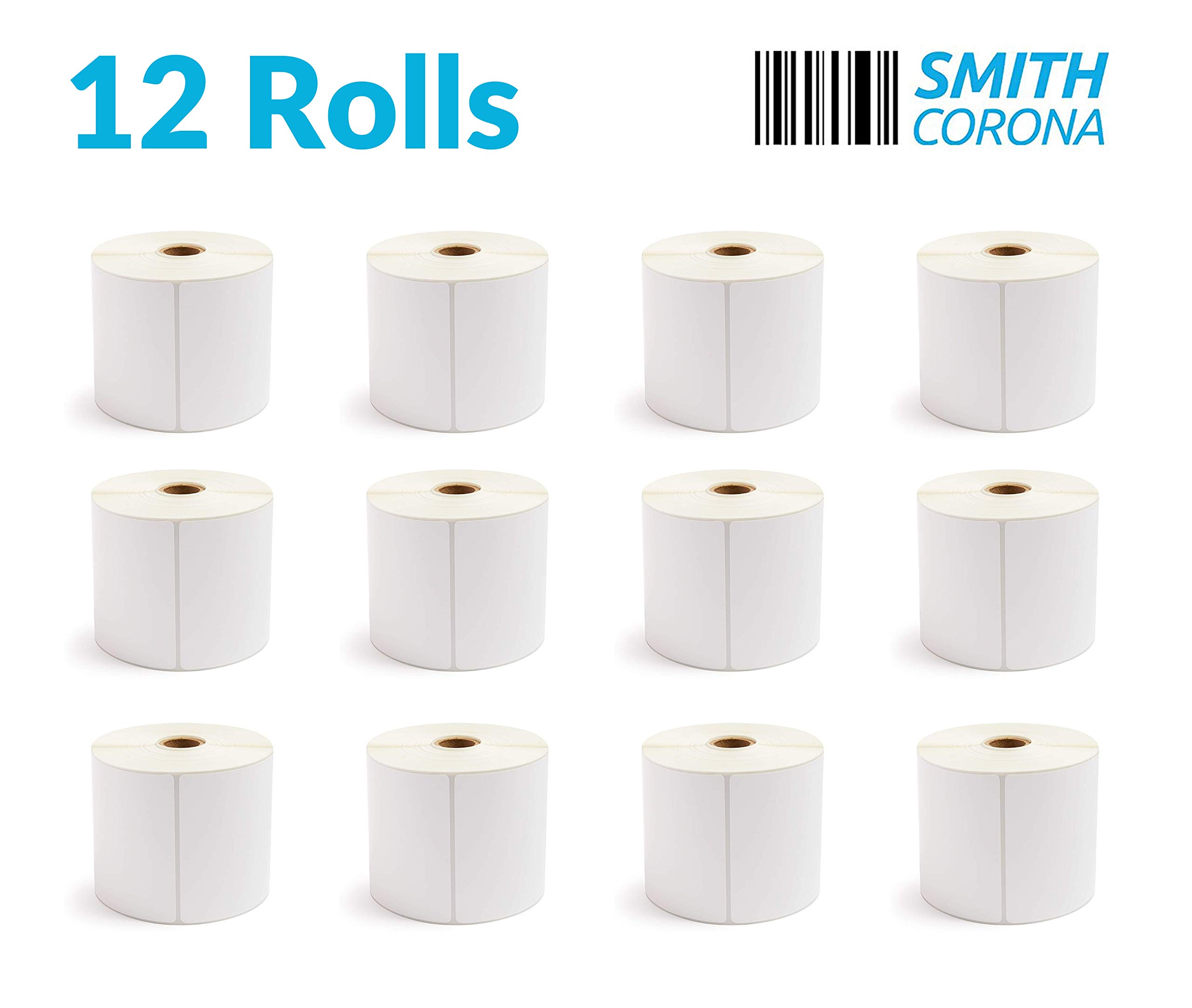 Smith Corona4'' x 6'' Direct Thermal Labels, 475 Labels Per Roll, 12 Rolls, Made in The USA, 5700 Labels Total, for 1" Core Printers (12 Rolls) - Zebra Compatible
