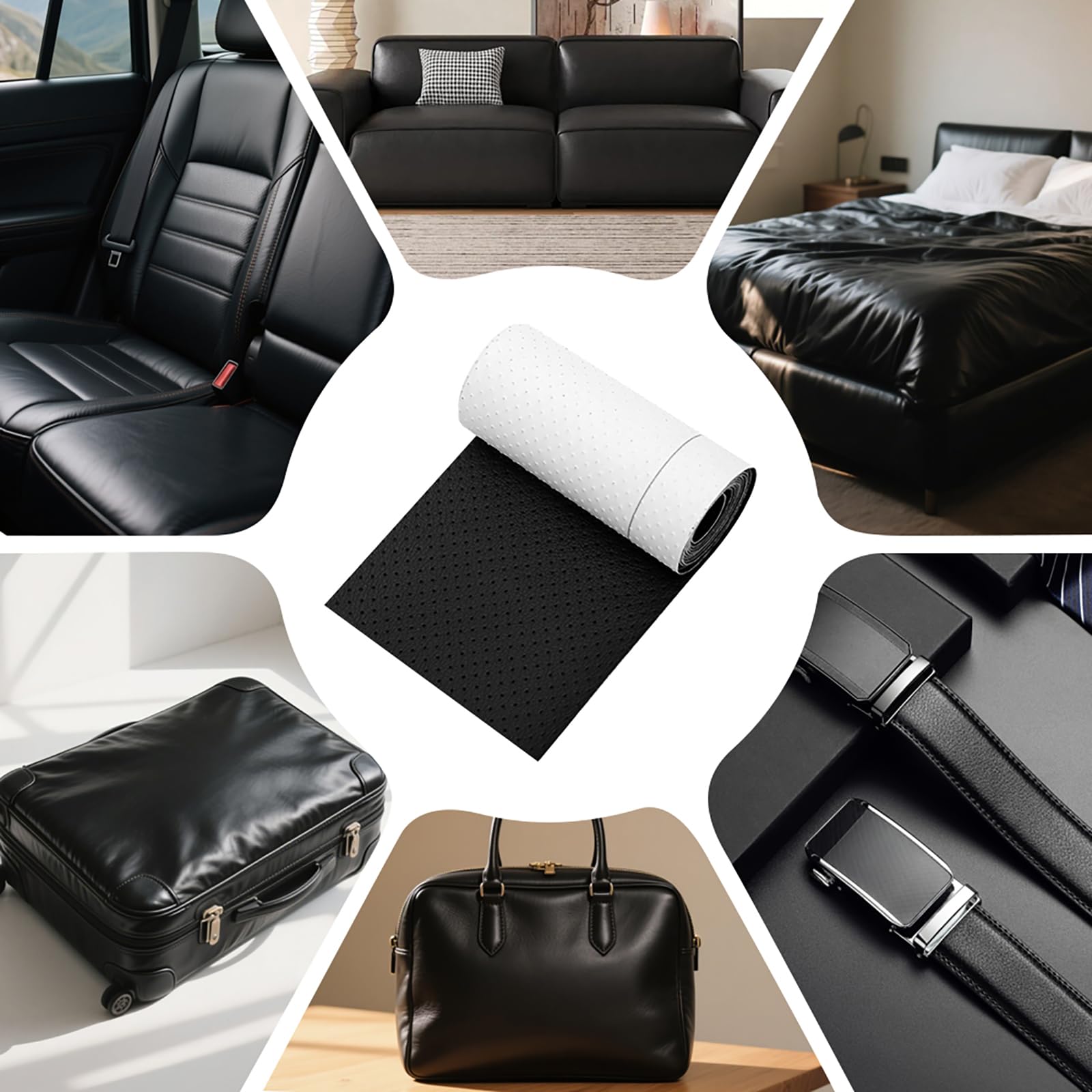 2er Leder Reparatur Set Schwarz, Kunstleder Selbstklebend 40x60cm, Atmungsaktive Lochung Lederreparatur, Starke Haftung, Kunstleder Reparaturset für Sofas Couch Autositze Möbel Reparatur (40 * 60cm)