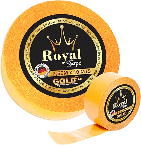 Fita Dupla Face Gold+ 10 Mts x 2,5cm Protese Capilar Peruca Adesiva Transparente Não Derrete Não Mela Amarela Premium Marca Royal Tape
