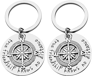Best Friend Keychain Gift Long Distance Friendship Keyring True Friendship Knows No Distance Keychain for Women Men Teen Girls Besties BFF Moving Going Away Christmas Wedding Birthday Jewelry Gifts