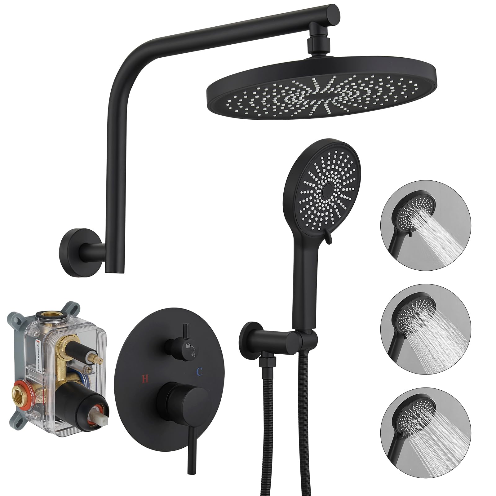 BWE Black Shower System - Rain Head & Handheld -1