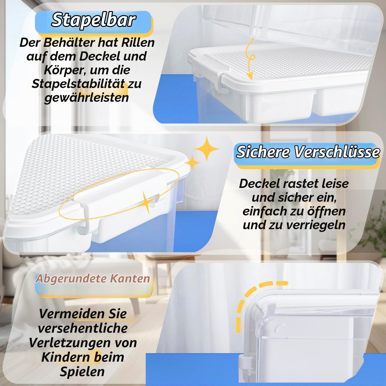 Creahaus 16L Aufbewahrungsbox mit herausnehmbarem Tablett, Kunststoffbehälter mit Gebäude Grundplatte Deckel und Verschlussschnallen, stapelbare Bastelbox für Kunst,Playdoh,Werkzeug,Basteln,Spielzeug