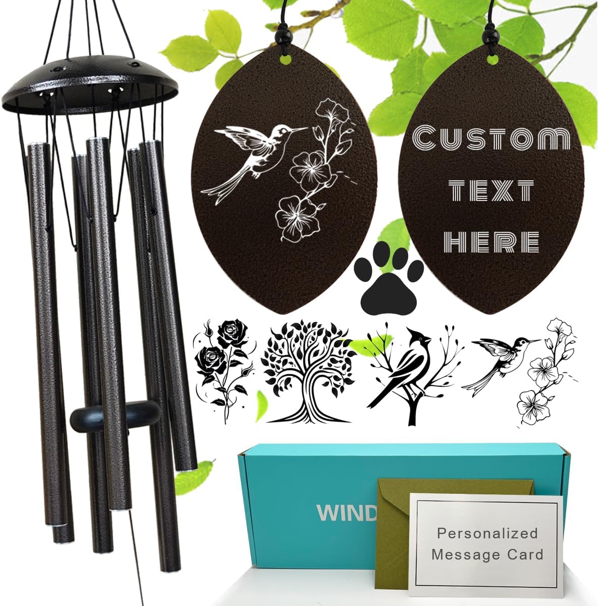 Personalized Tree of Life Wind Chime - Memorial Gifts - Deep Melody - Outdoor Metal Wind Chimes - Brown