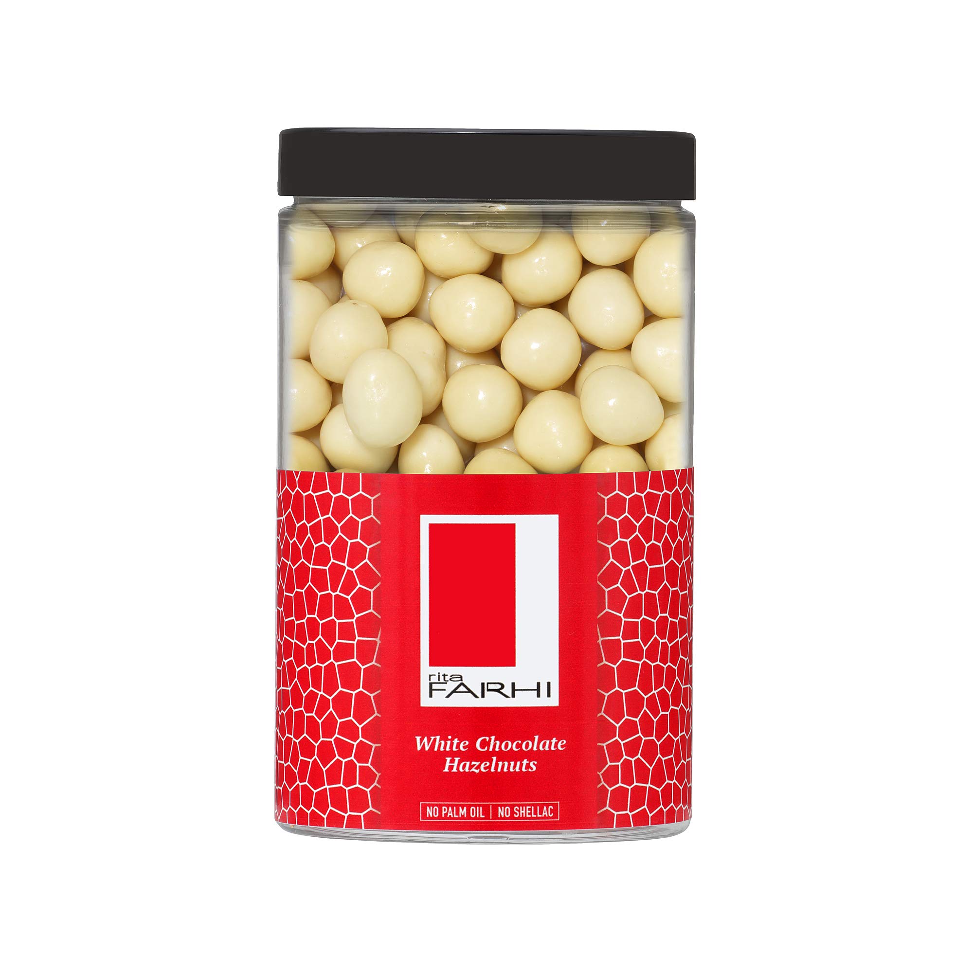 Rita Farhi White Chocolate Covered Hazelnuts in a Gift Jar, 285g - Palm Oil Free