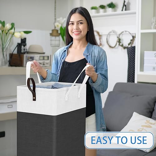 Miniatura 7 de HomeHacks Cesta de lavandería impermeable de 75 litros Cesta de ropa plegable con 4 ruedas para baño, lavandería y dormitorio, forro de PEVA fácil