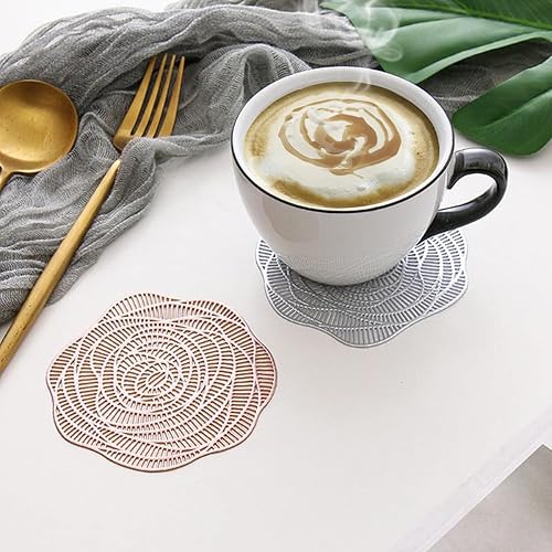 Miniatura 6 de 8 pares de posavasos dorados metálicos dorados de vinilo prensado para cocina, mesa de comedor, manteles individuales redondos florales decorativos