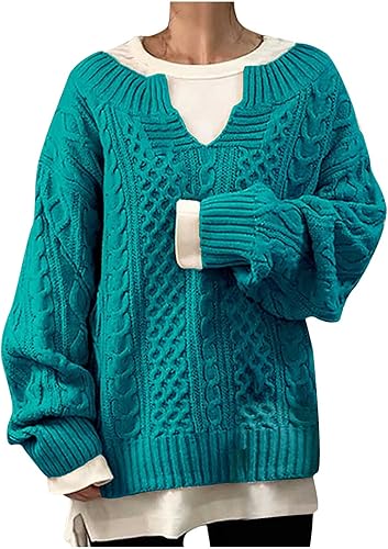 Suéteres de cuello en V para mujer, ligeros, de punto grueso, color liso, de gran tamaño, sueltos, para otoño e invierno