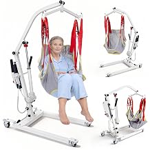 Electric Patient Lift with Commode Sling, 500 lbs Capacity, Battery-Powered Hydraulic Lift for Home and Hospital Use, Low Base Design, Includes U-Sling for Easy Patient Transfer