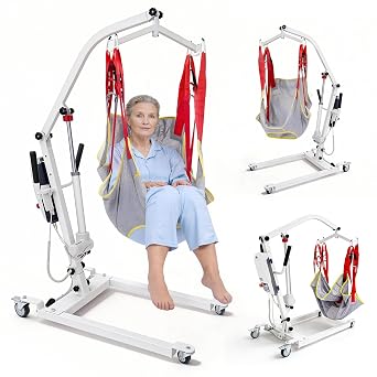 Electric Patient Lift with Commode Sling, 500 lbs Capacity, Battery-Powered Hydraulic Lift for Home and Hospital Use, Low Base Design, Includes U-Sling for Easy Patient Transfer