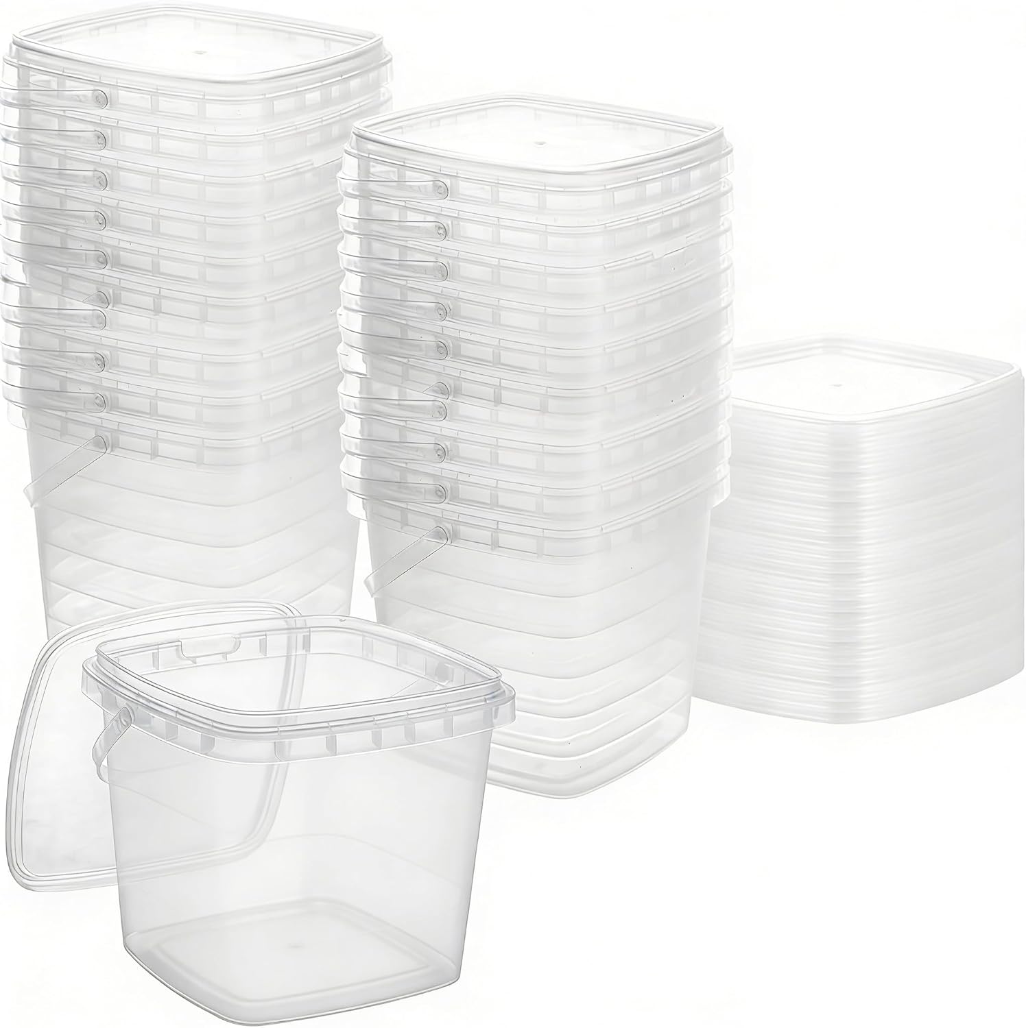 50PCS 16 oz Slime Containers with Lids and Handles, Plastic 500ml Storage Bucket Containers, Clear Slime Storage Case for Slime DIY Art Craft, Pigment, Small Tools, Part Material