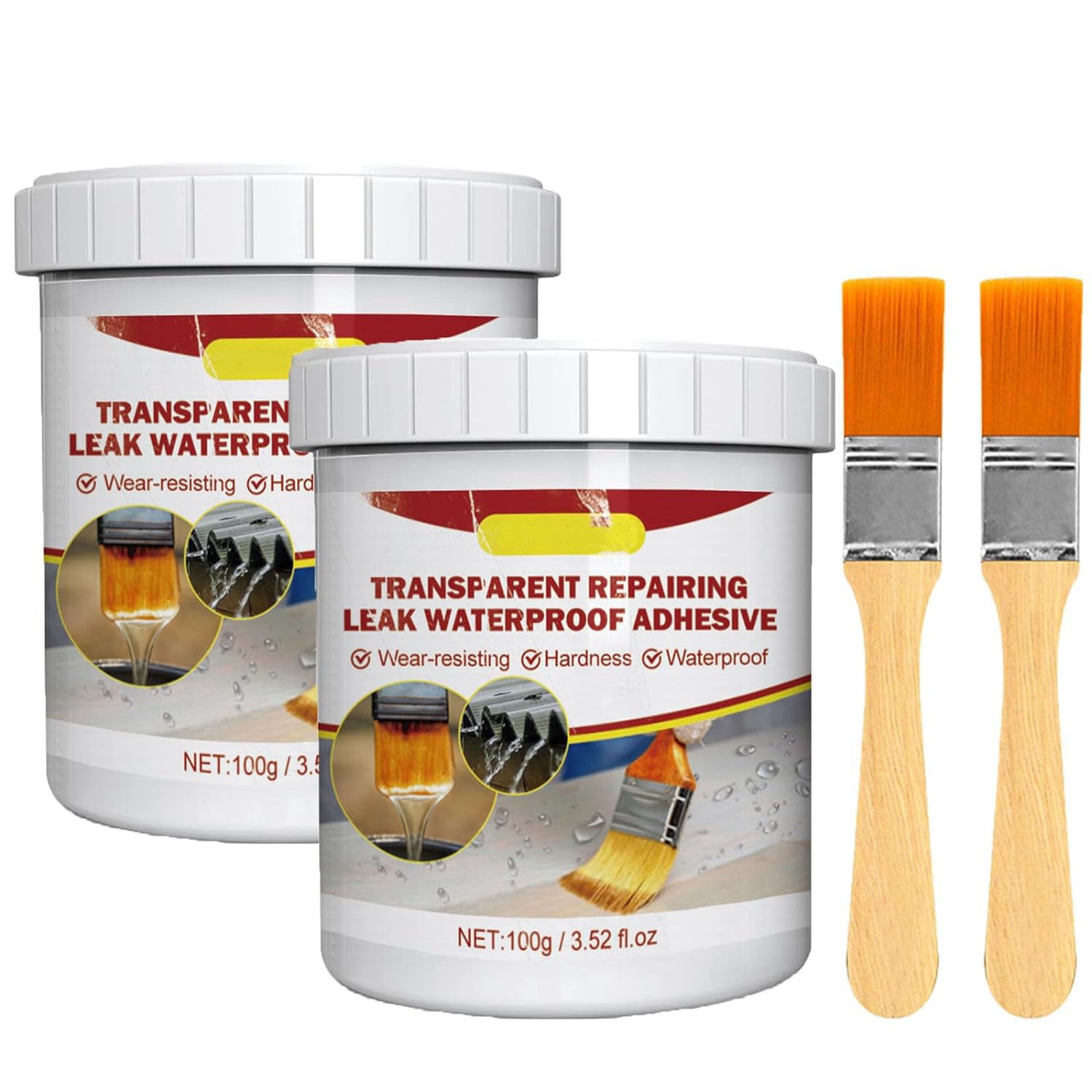 Invisible Clear Waterproof Agent Seal Liquid,Super Strong Anti-Leakage Bonding Sealant Agent with Brush,Transparent Repairing Leak Waterproof Adhesive for Repairing Leak (2 Sets)