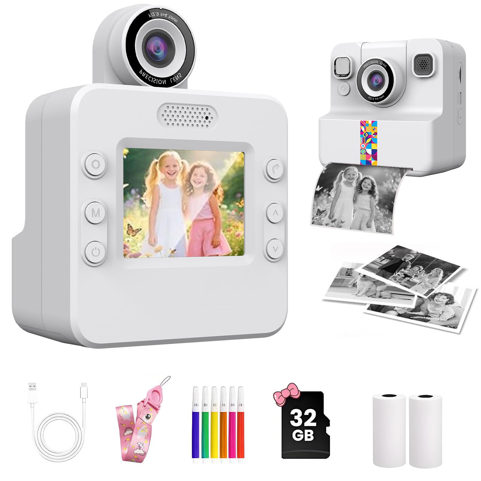 Macchina Fotografica Bambini Istantanea,2.4 Pollici 48MP Fotocamera Digitale con 32GB Scheda & Papier Photo,Regalo di Natale per Bambini dai 3-12 Anni