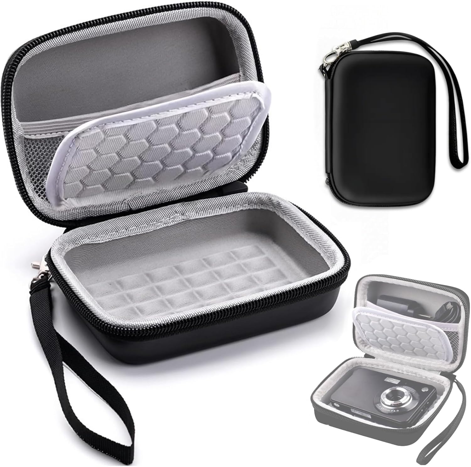 Digital Camera Case, Small Camera Bag(Fit Camera Size<6"x4"x0.9") for VAHOIALD FHD 1080P/KODAK PIXPRO FZ55/CAMKORY/Lecran, Camera Carrying Case with EVA Anti-Shock Bubble(Case Only)-Black-picture-13