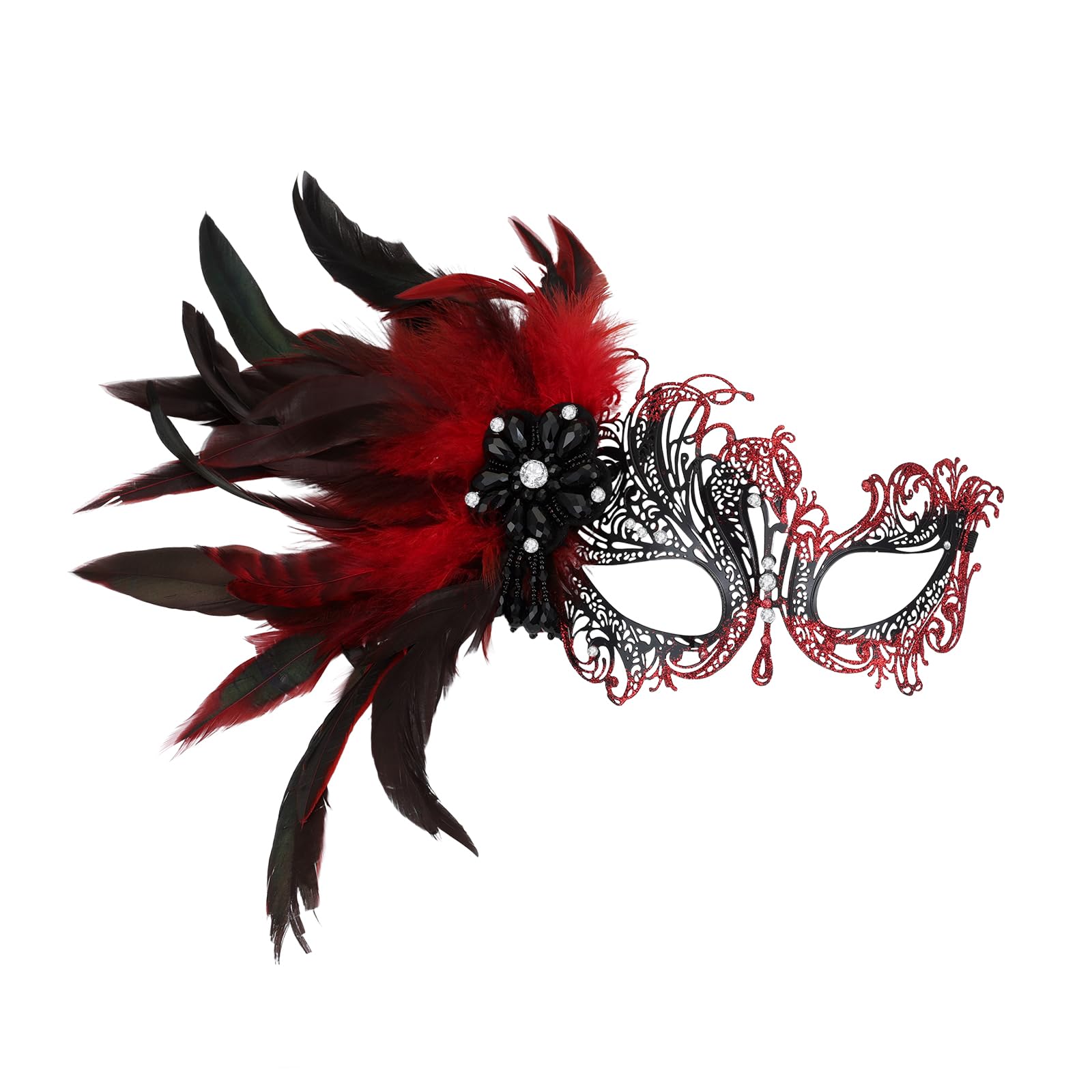 JewelryWe Women's Feather Masquerade Mask: Venetian Antique Mardi Gras Half Face Masks with Rhinestone for Costume Parties