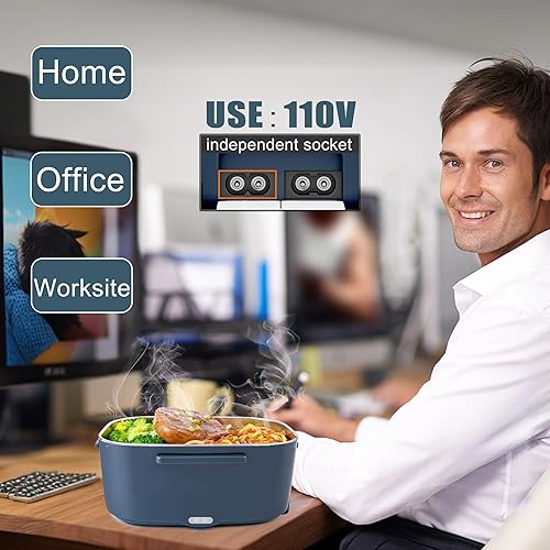 Miniatura 2 de Nifogo Fiambrera eléctrica con calentador de alimentos de 80 W, fiambreras térmicas para hombres, 1.5 l, lonchera eléctrica para adultos, portátil,