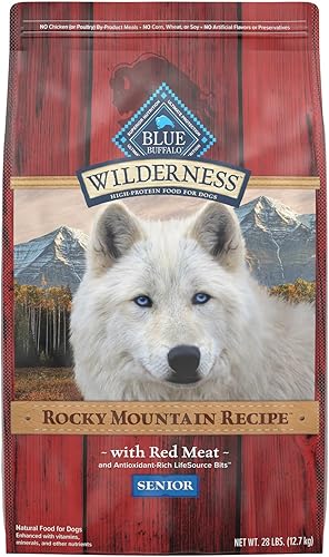 Blue Buffalo Wilderness Rocky Mountain Recipe - Alimento seco natural para perros mayores, carne roja con grano de 28 libras