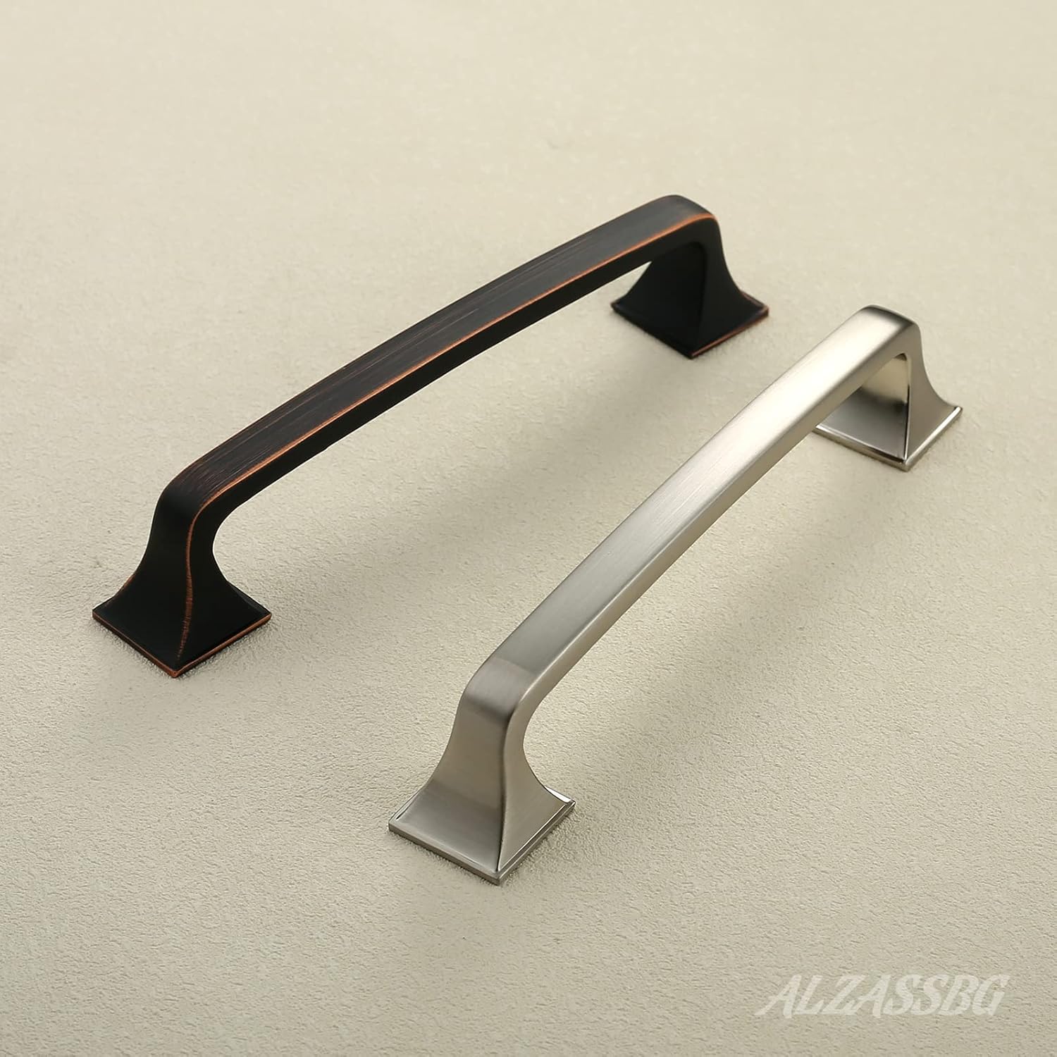 Alzassbg 10 Pack Brushed Satin Nickel Cabinet Handles, 5 Inch(128mm) Hole Centers Kitchen Cabinet Handles Hardware Modern Drawer Handle Pull AL3504SN