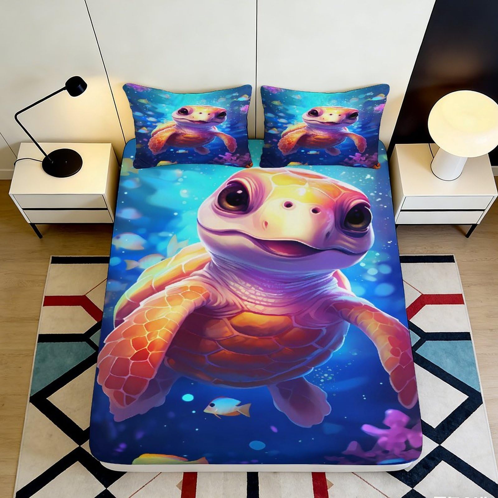 Jqzkxnhpbr Style-3 3D Printed Sea Turtle Fitted Sheet Microfiber Soft Blue Ocean Mattress Cover For Bedroom Guest Room Dorm Decor 90X200x25cm